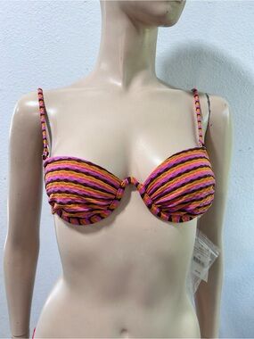 BODY Striped Pink, Orange & Black Push-Up Bikini Top